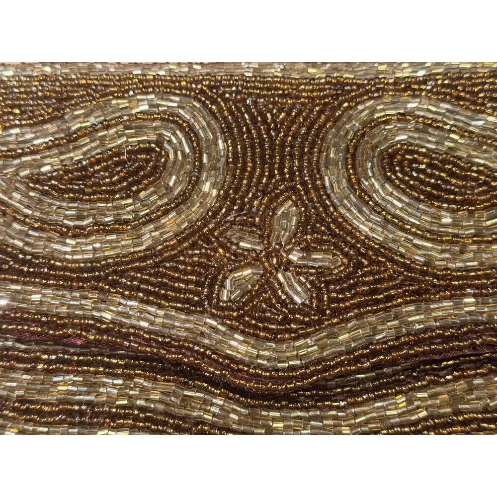 Vintage Beaded Clutch Purse Gold Bronze Paisley Evening Bag Flap Magnetic Snap